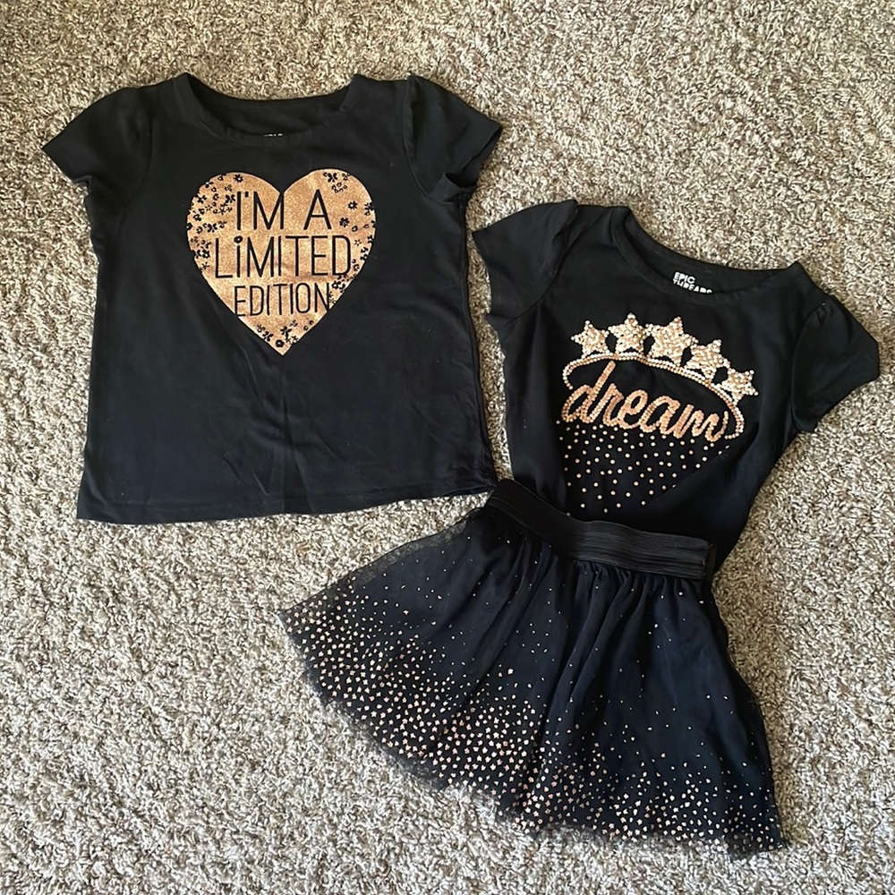 Matching black/gold 2 tops and a skirt